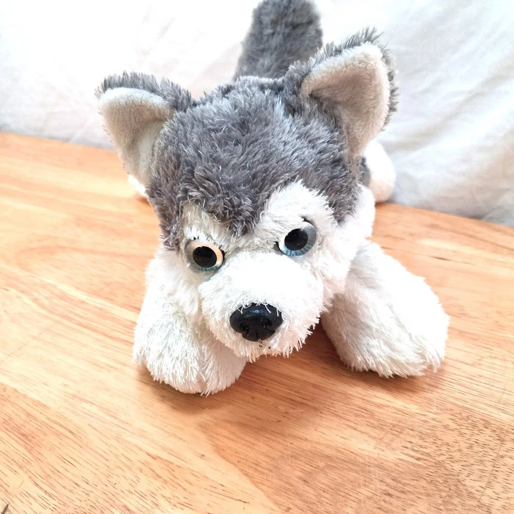 Aurora Plush Husky Dog Gray White Blue Eyes Plush Toy Stuffed Animal 12